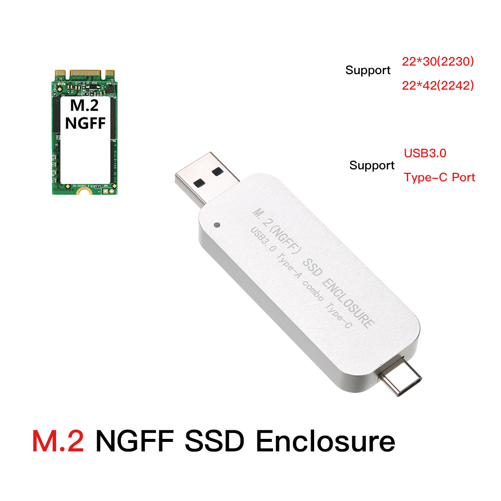 Vỏ bọc SSD Loại A Kết hợp Loại C Hỗ trợ 5Gbps 2230/2242 USB3.0 đến M.2 NGFF