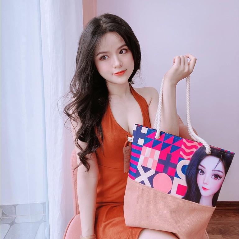 Túi Tote Vải Canvas In Hình Chân Dung Kymviet 100% Handmade, Thiết Kế Thời Trang, Đựng Đồ Đa Năng