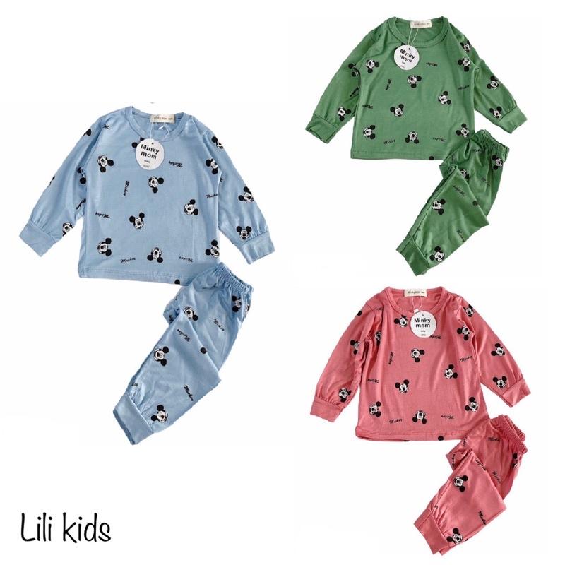 Bộ Dài Tay Minky Mom Chất Thun Lạnh Họa Tiết Mickey Dễ Thương Cho Bé