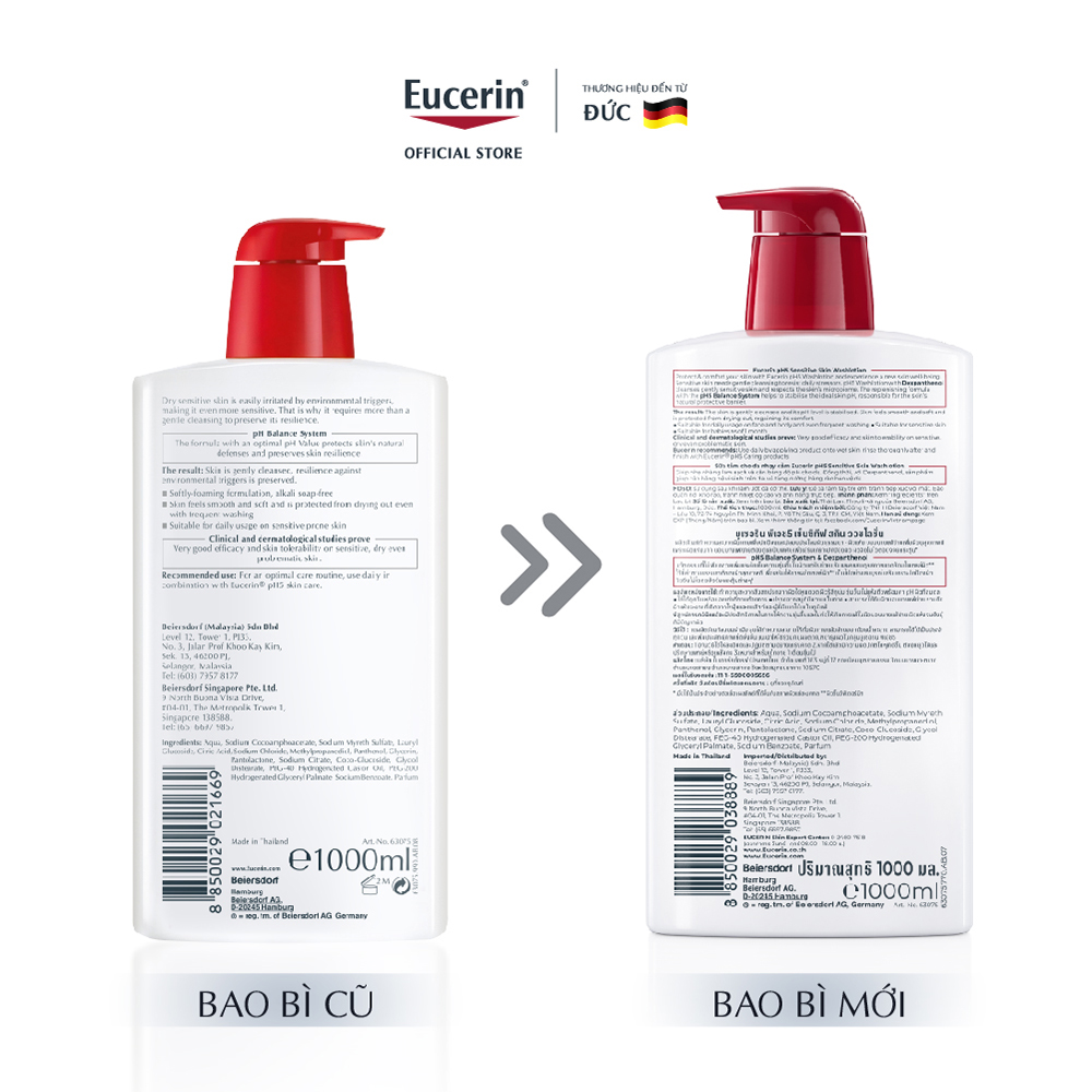 Sữa Tắm & Rửa Mặt Cho Da Nhạy Cảm Eucerin pH5 Sensitive Skin Washlotion 1000ml