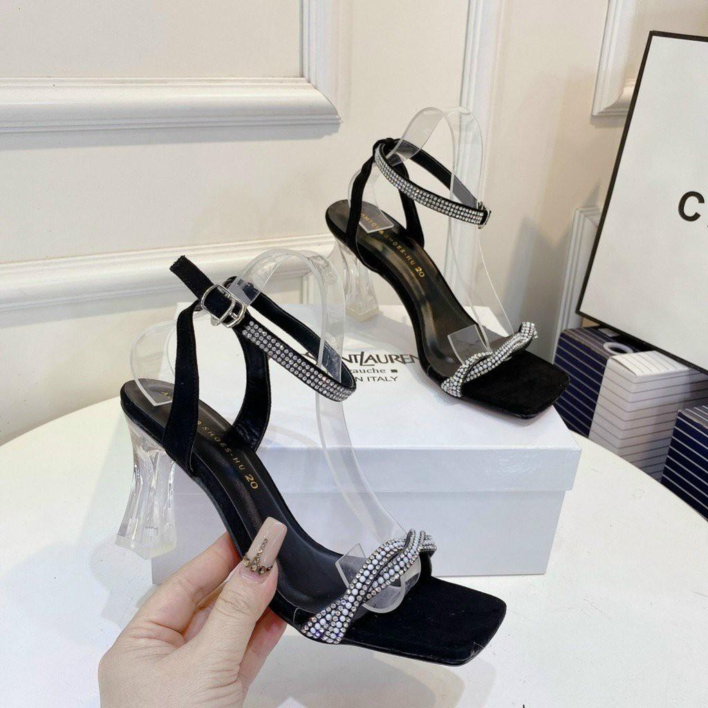Giày SANDAL quai đính đá gót trong