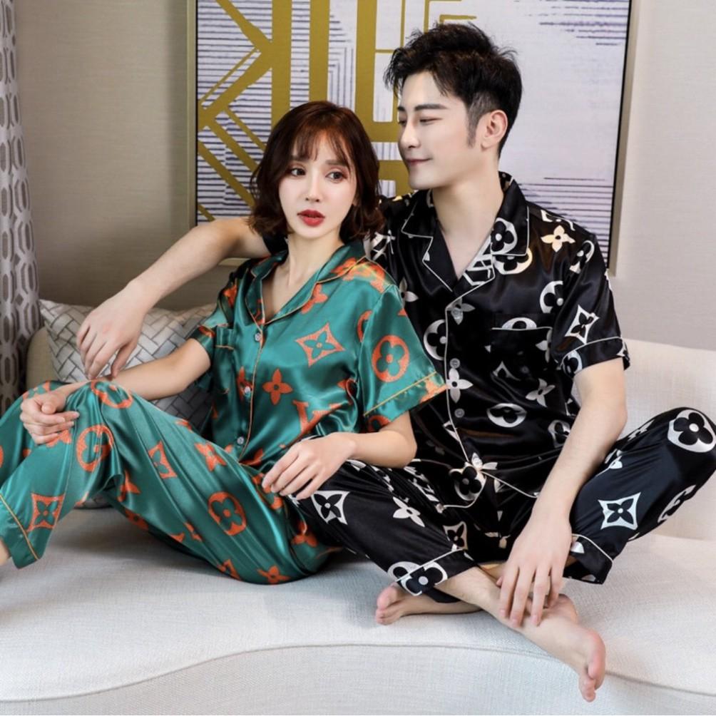 Đồ bộ đôi nam nữ Pijama mặc nhà lụa bóng cao cấp dành cho các cặp đôi tay áo lỡ mã 917 (Hàng có sẵn)