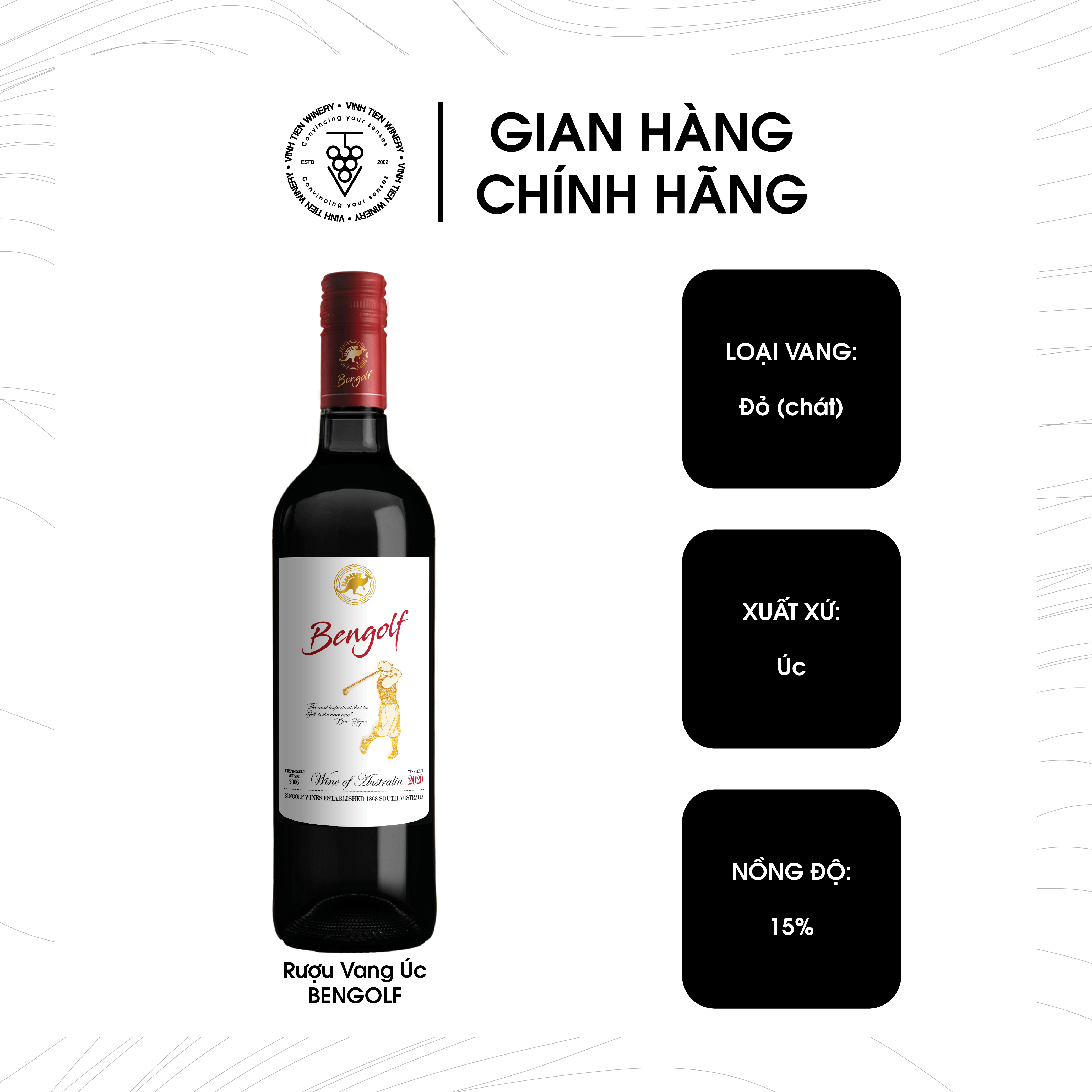 Rượu Vang Đỏ Bengolf - Nhập Khẩu Úc - Chai 750ml, 15% vol.