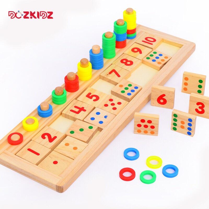 Đồ chơi toán học - Bộ học nhận biết số, đếm số và so sánh bằng gỗ - DOZKIDZ