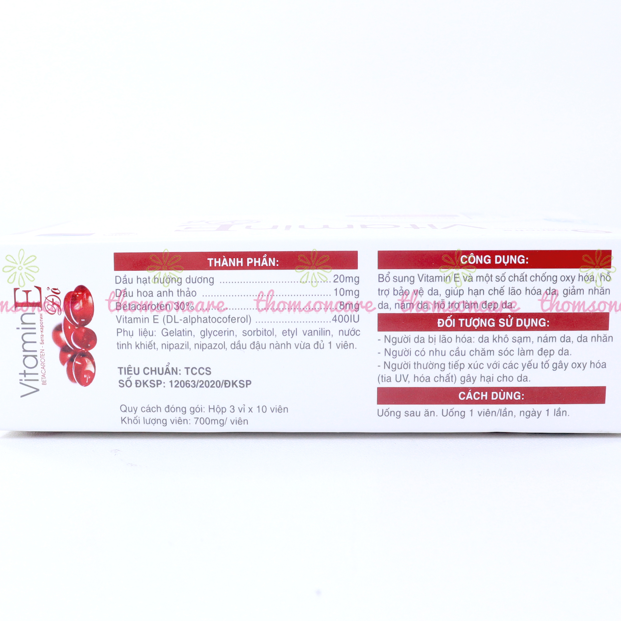 Vitamin E đỏ Sanofia - Giúp đẹp da, giảm lão hóa, chống oxy hóa, giảm nhăn da, nám da, tàn nhang, trắng da từ dầu hạt hướng dương - Hộp 30 viên Thomsoncare