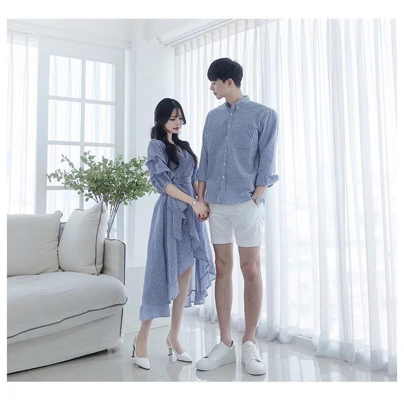 Set Váy nữ sơ mi nam đôi Hàn Quốc Couple AV28