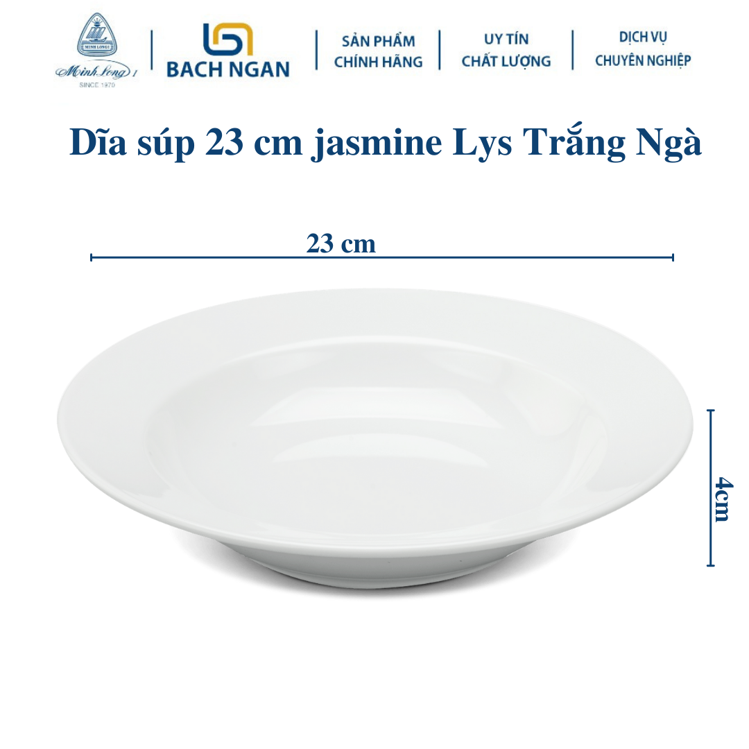 Dĩa súp Minh Long 23 cm Jasmine Lys Men ngà, Bằng sứ, Hàng Đẹp, Cao Cấp, Dùng Trong Gia Đình, Đãi Khách, Tặng Quà Tân Gia