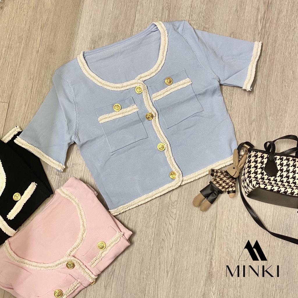ÁO KHOÁC LEN DÁNG CROPTOP ĐÍNH KHUY SANG CHẢNH - CHẤT LIỆU LEN CAO CẤP - BA MÀU ĐEN/ XANH/ HỒNG