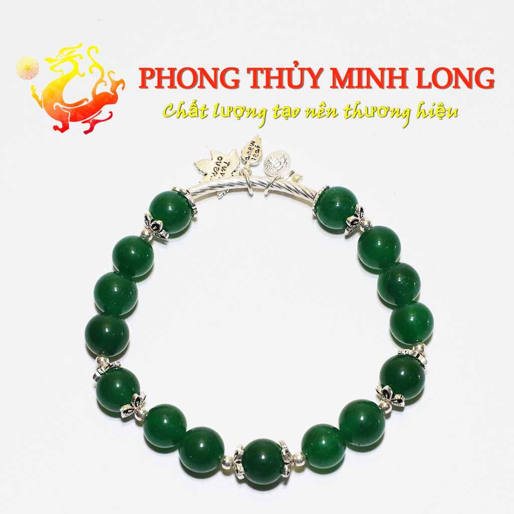 Vòng tay đá Mã Não Xanh mix túi tiền lá bạch dương bạc nhỏ xinh với người mệnh Mộc và Hỏa