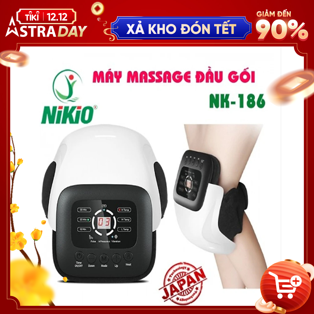 Máy Massage Đầu Gối Nikio NK-1856 - Công Nghệ Rung, Túi Khí Xoa Bóp Nhẹ Nhàng Giúp Khớp Gối Thư Giãn, Giảm Đau Nhức - Kết Hợp Miếng Dán Xung Điện Matxa Giãn Cơ, Giảm Đau Nhức Toàn Thân - Dòng Pin Sạc