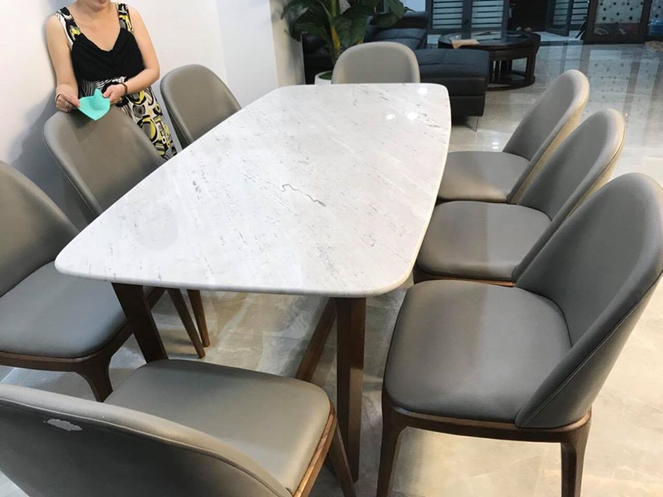 BỘ BÀN ĂN CONCORDE MẶT ĐÁ MARBLE VÀNG SA MẠC CAO CẤP