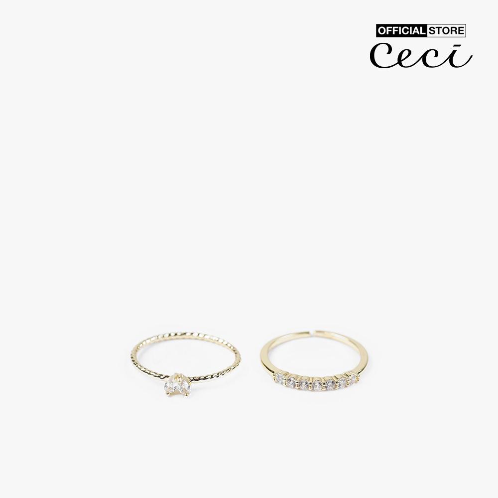 CECI - Set hai nhẫn nữ bản nhỏ đính đá thời trang CC2-02000020