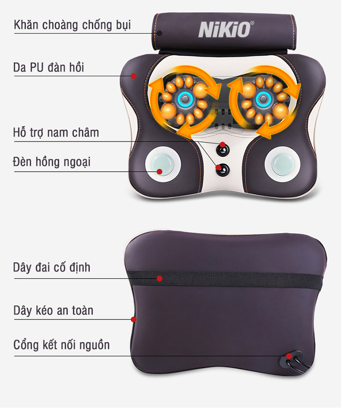 Máy Massage Đấm Bóp Cổ Vai Gáy Nikio NK-136DC - Xoa Bóp Con Lăn Kết Hợp Hồng Ngoại, Hỗ Trợ Mát Xa Lưng, Đùi, Tay, Giảm Đau Nhức Toàn Thân - Pin Sạc Không Dây Tiện Lợi