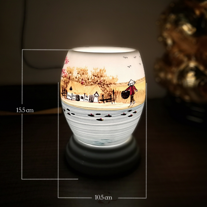 Đèn Khuếch Tán Tinh Dầu Dáng Trứng Nhiều Hình Vẽ Cảnh Đồng Quê Chất Liệu Sứ Tráng Men