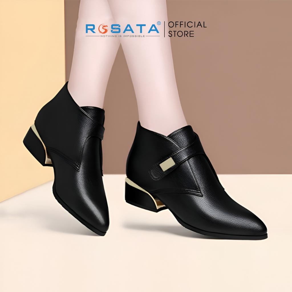 Giày boot nữ ROSATA RO308 bốt thời trang cổ thấp phong cách hàn quốc cao cấp da Pu loại 1 mềm mại khóa dán đế cao 4 phân - Đen