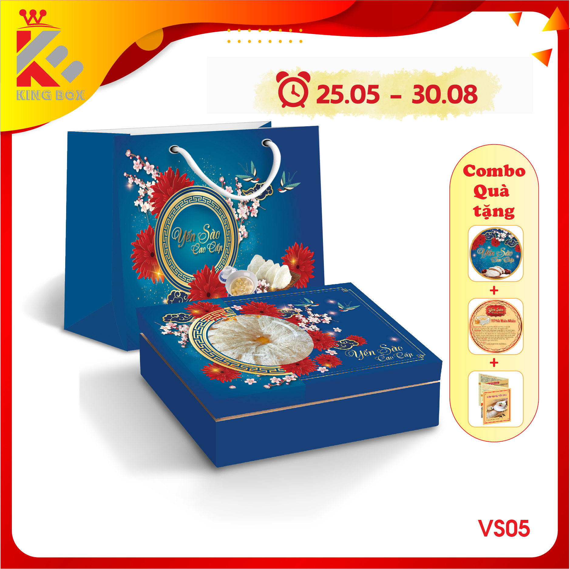 Hộp đựng yến tinh chế sang trọng 100g KINGBOX (khay 2 hộp đường)