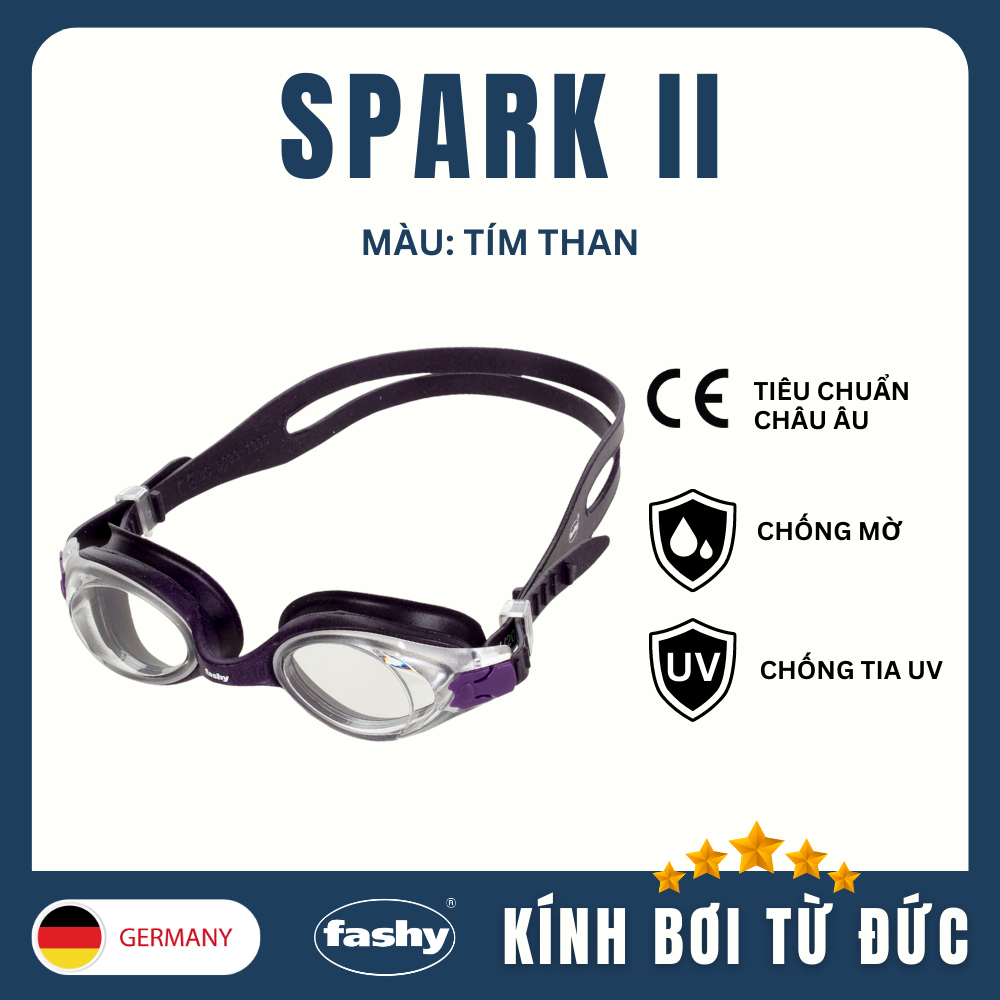 Kính bơi trẻ em nhập khẩu từ Đức, thương hiệu Fashy dòng “Spark II” đạt tiêu chuẩn chất lượng Châu Âu, kính chống mờ, chống tia UV, size M dành cho bé trai, bé gái từ 6 tuổi trở lên