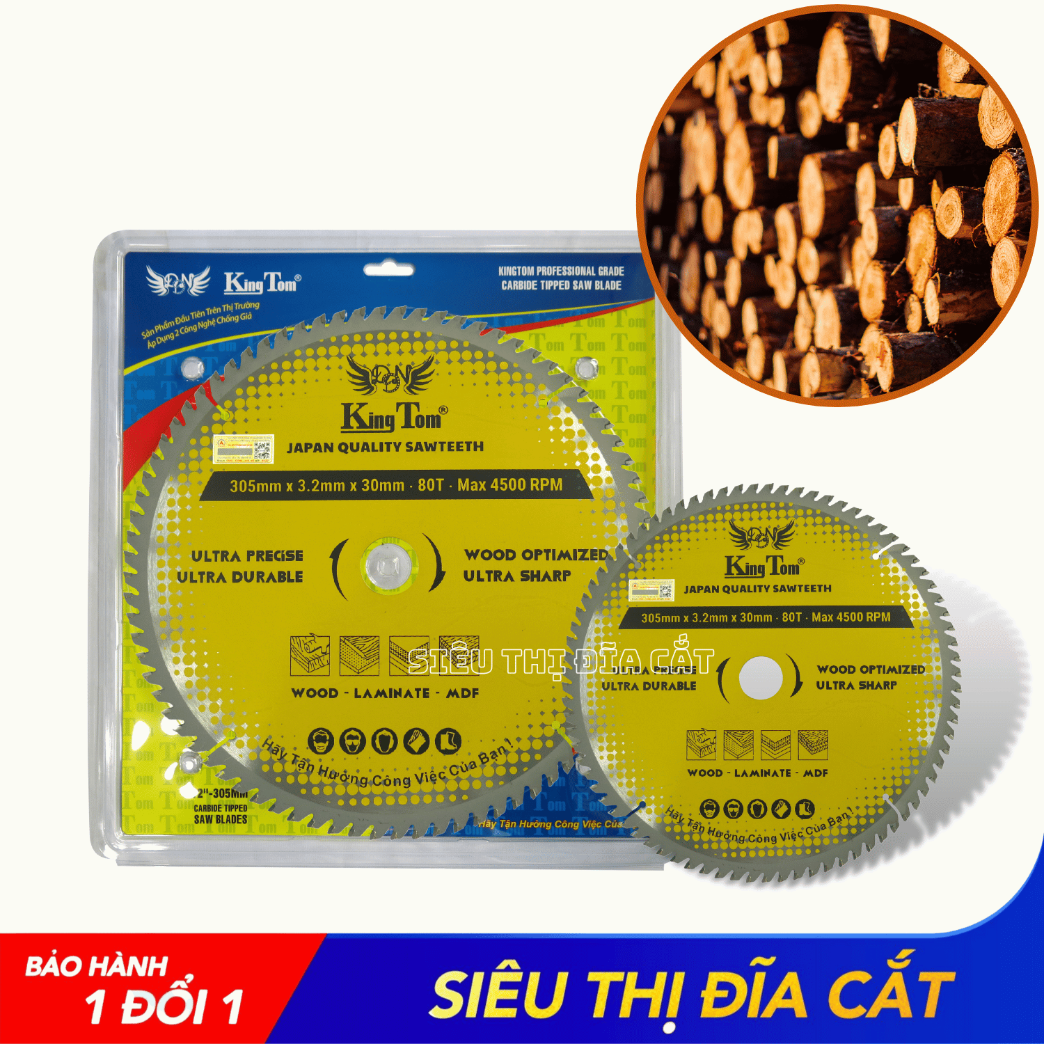 LƯỠI CƯA - LƯỠI CẮT GỖ 305-80 RĂNG KINGTOM VÀNG – CHẤT LƯỢNG VÔ ĐỊCH PHÂN KHÚC GIÁ RẺ!