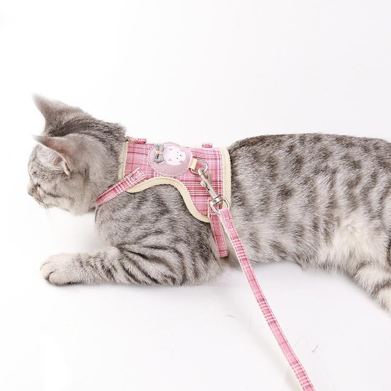 Dây dắt mèo dạng dây yếm đai áo ngực cho chó mèo 2 màu hồng phấn +nâu cafe TCM01