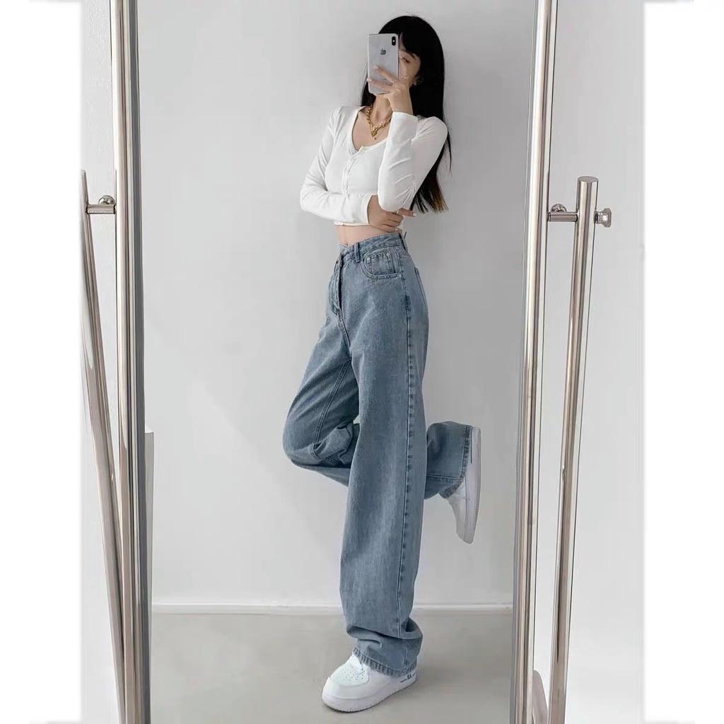 QUẦN JEAN NỮ ỐNG RỘNG CẠP CAO CHẤT ĐẸP THỜI TRANG  QUẦN BÒ XUÔNG TÚI TRƯỚC 961