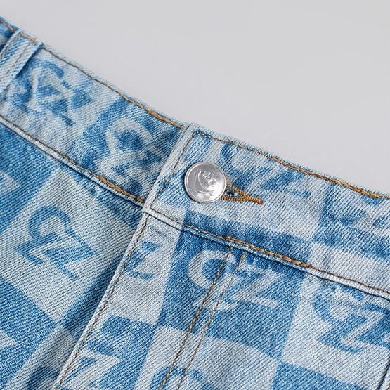 Quần jean Double Knee Caro Pants, ống suông vải bò unisex nam nữ xanh