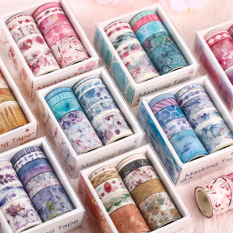 Set 10 cuộn băng keo Washi sáng tạo trang trí sổ tay nhật ký