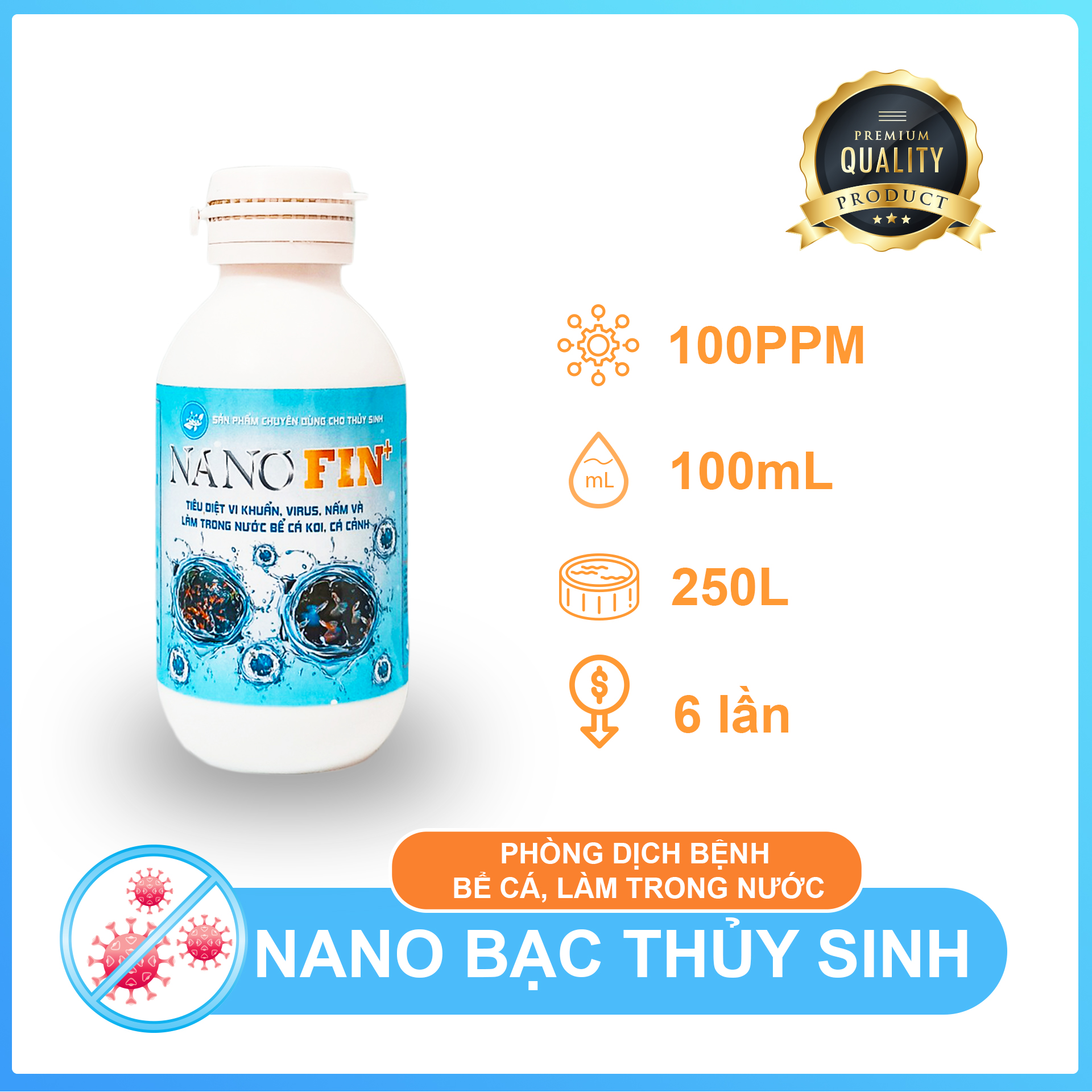 Nano bạc thủy sinh Fin+ Làm sạch bể cá, diệt khuẩn phòng bệnh cá Cảnh, cá Koi