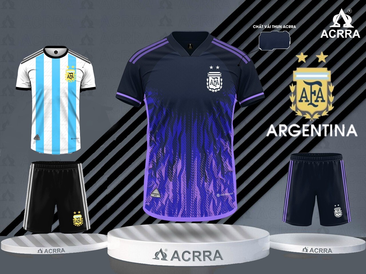 [Siêu SALE] Có in tên số / Bộ Quần Áo Argentina World Cup 2022 2023 Trắng Sọc Xanh, Tím - Chất Thun, WC 2022/ 2023 đá banh, áo bóng đá Nam Nữ - Tùy chọn