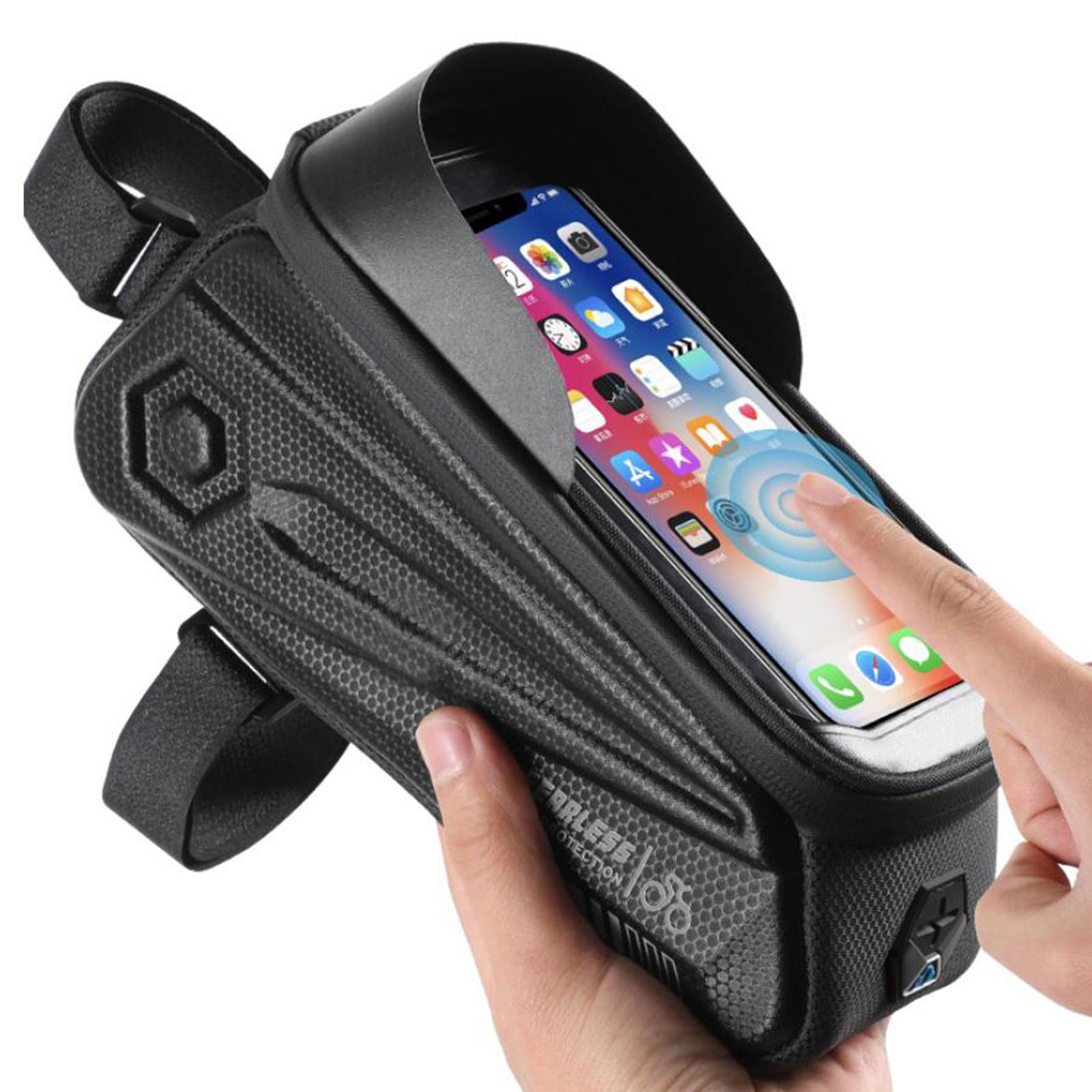 Bicycle Front Frame Bag Top Tube Crossbar Pouch Touch Screen Black