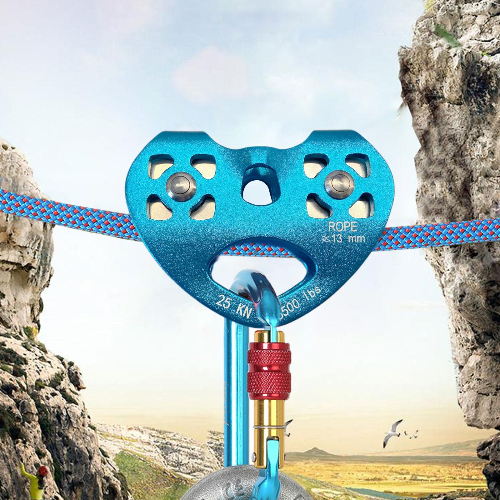 25KN Double Trolley Pulley Aluminum Zip Line Rock Climbing Mountaineering Tandem Pulley with Ball Bearing