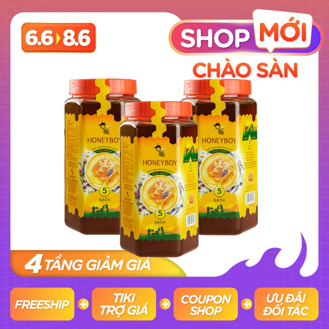 Bộ 3 Mật Ong Thiên Nhiên 5 Sạch Honeyboy 1kg