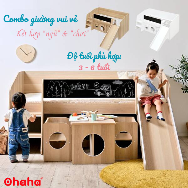 [Kèm Video Thực Tế - Miễn phí vận chuyển &amp; Lắp đặt] Giường tầng trẻ em thông minh cao cấp xếp gọn kèm bàn ghế Ohaha  -  GTXG001