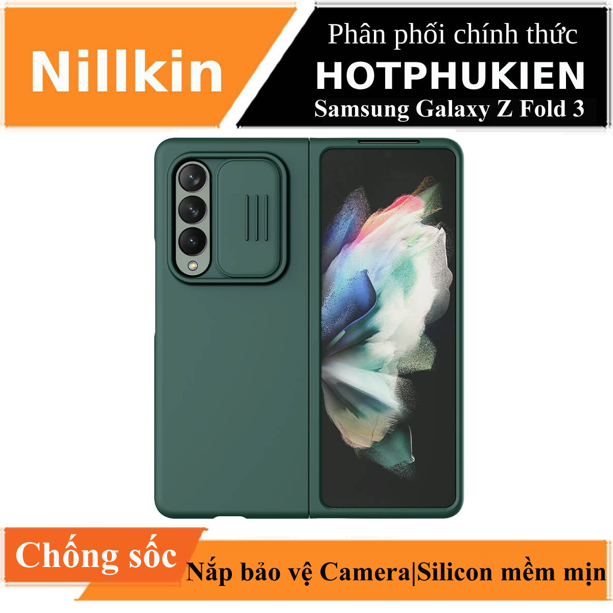 Ốp lưng chống sốc silicon cho Samsung Galaxy Z Fold 3 bảo vệ Camera hiệu Nillkin Camshield Silky Silicon Case (chống sốc cực tốt, chất liệu cao cấp, có khung và nắp đậy bảo vệ Camera) - hàng nhập khẩu 