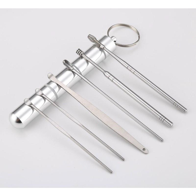 Bộ dụng cụ ngoáy tai inox 6 món chất liệu thép không rỉ - Bộ mát xa làm sạch tai hiệu quả cho gia đình