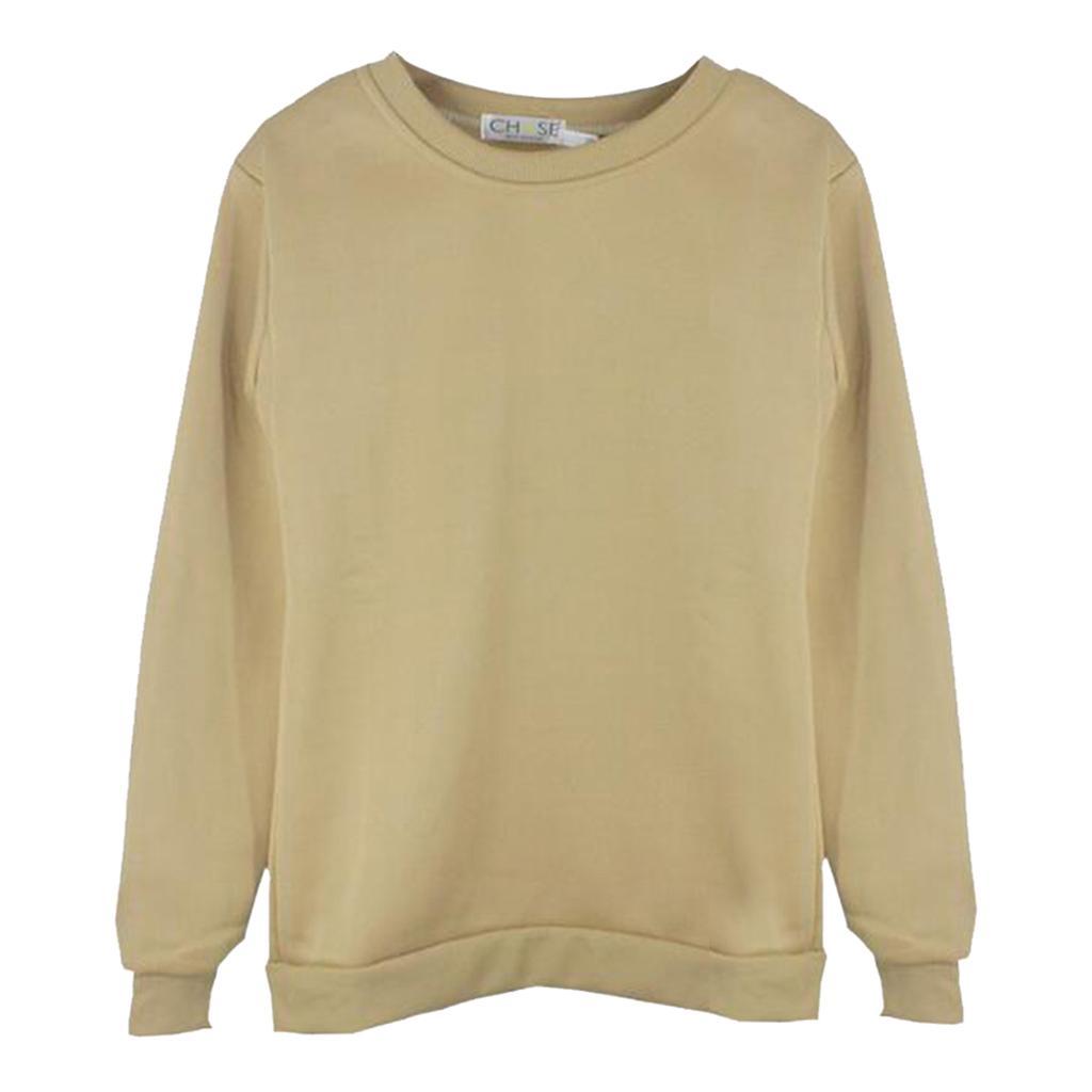 Autumn Solid Round Neck Long Sleeves Fleece Sweatshirts Unisex Loose Top