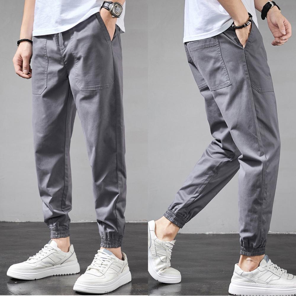 Quần Jogger nam HQ trơn túi rộng vải Cotton kaki đai mix thun cúc 3S x Man Store - Xám