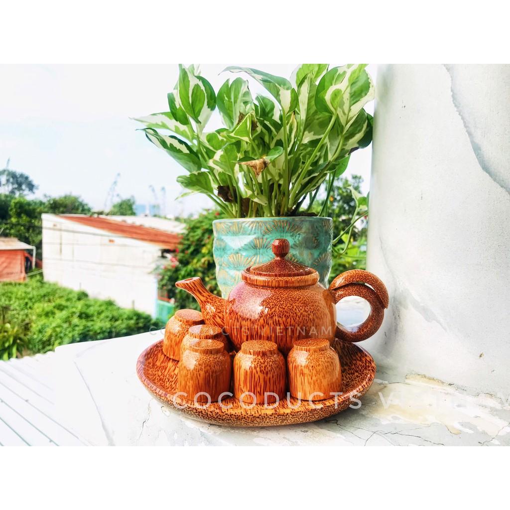 Bộ bình trà gỗ dừa tròn loại 1