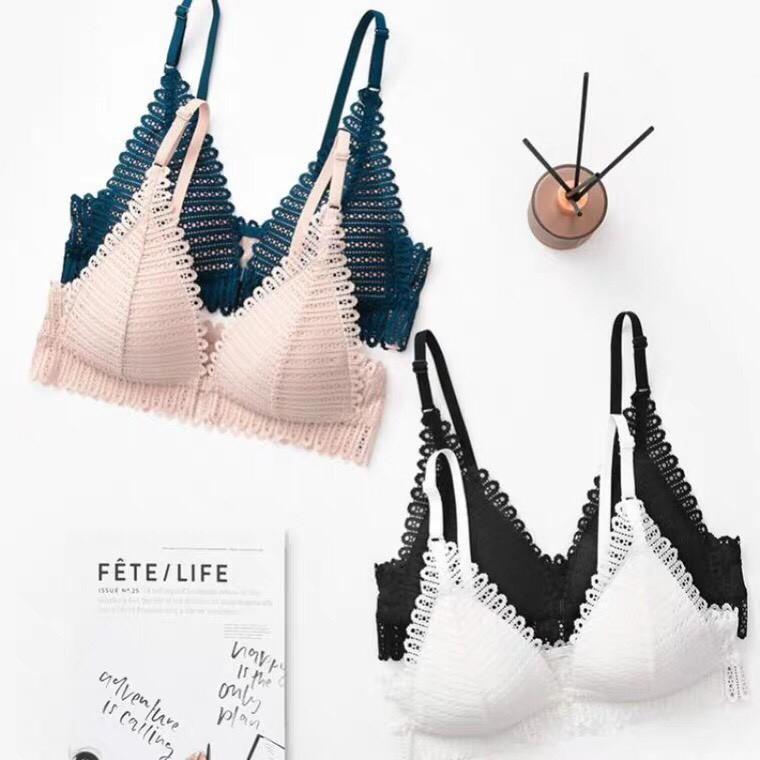 Bộ Quần Áo Lót Ren Mút Mỏng Áo Cài Trước Siêu Sexy