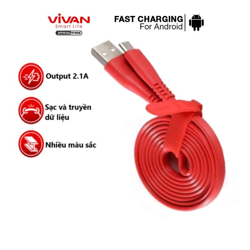 Dây Sạc Nhựa Dẹt Micro VIVAN 2.1A, Dài 1M An Toàn, Tiện Lợi - Màu Ngẫn Nhiên - Hàng Chính Hãng