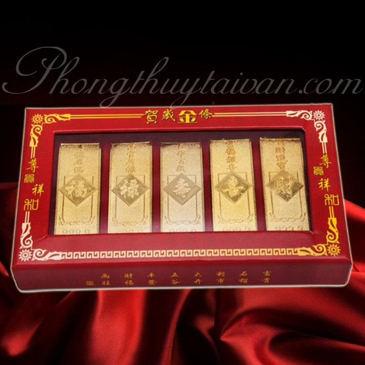 Thỏi vàng 5 thanh/hộp 2.2cm chiêu lộc