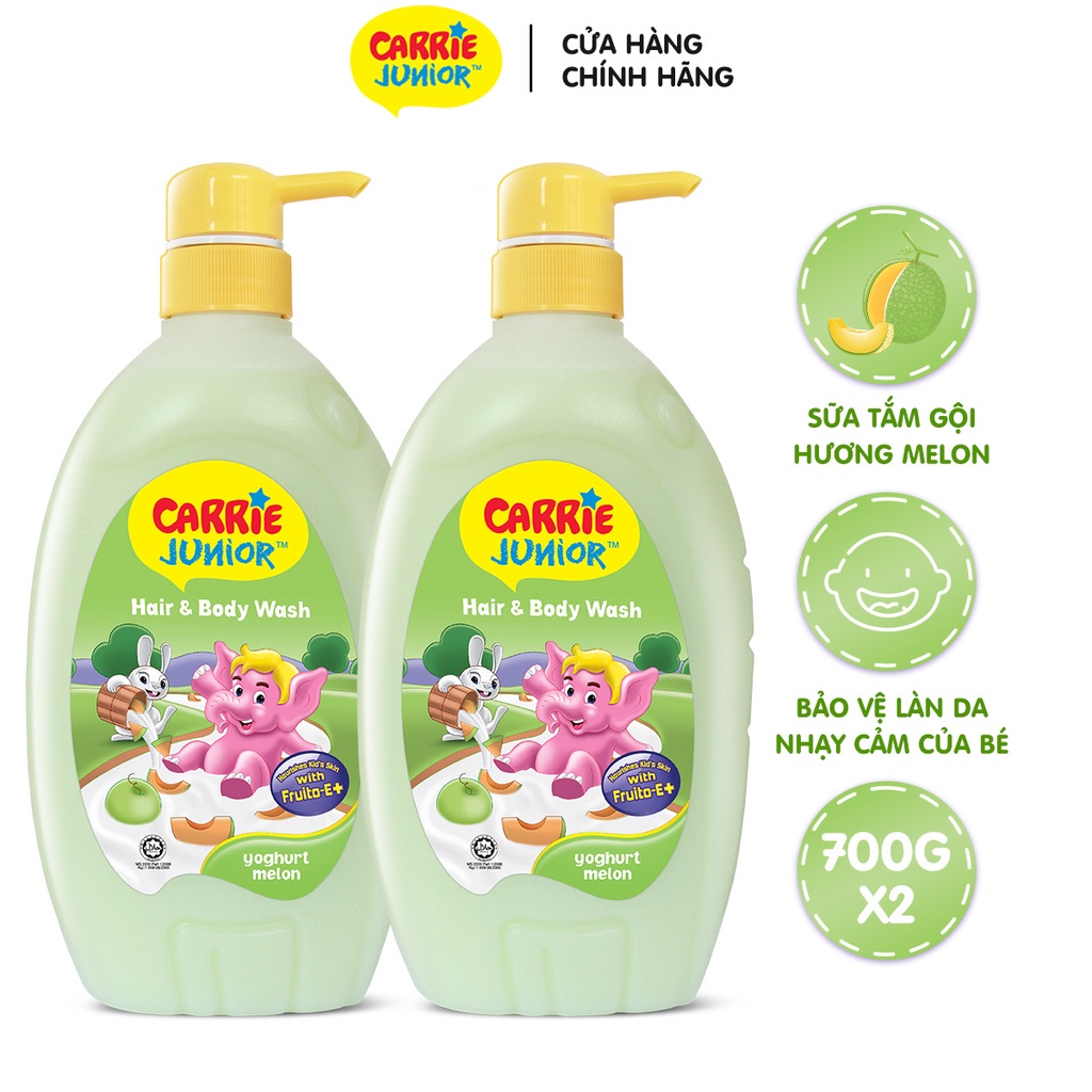 Combo 2 chai Sữa Tắm Gội cho bé Carrie Junior Yoghurt Hương Dưa Lưới Melon (700g/chai)