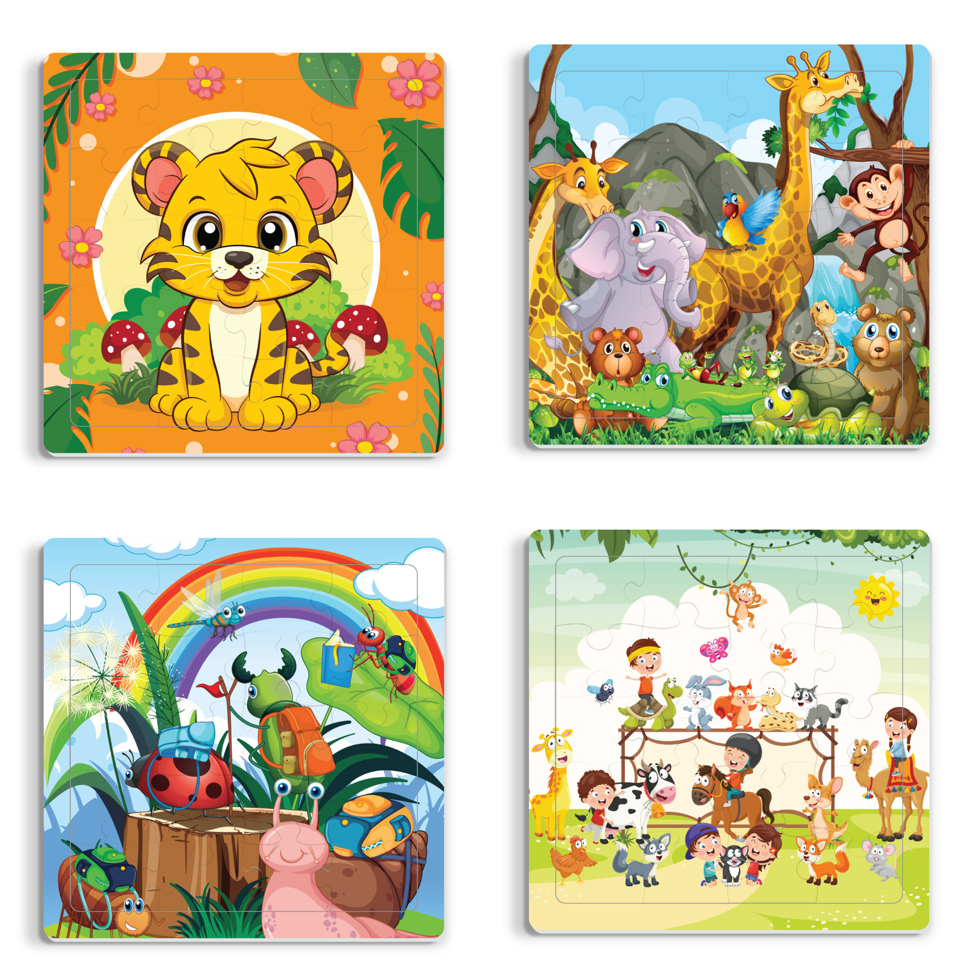 Hộp xếp hình với combo 10 bộ ghép hình 20 mảnh, kích thước hình 17x17 cm, chủ đề động vật, chỉ có tại Minhchauco