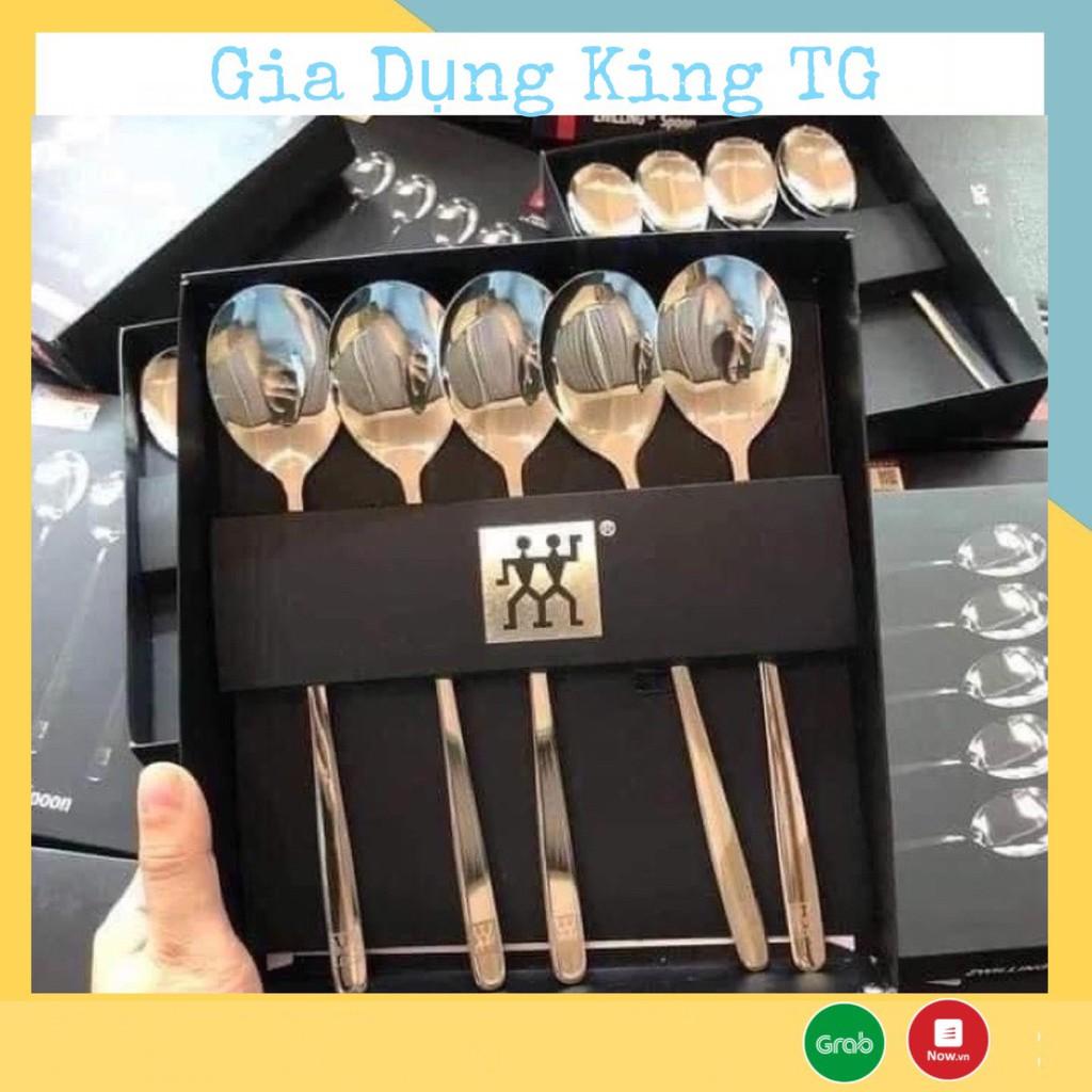 Sét 5 Thìa Inox Đức Cao Cấp, Thìa Inox Cán Dài Xịn Xò - King TG