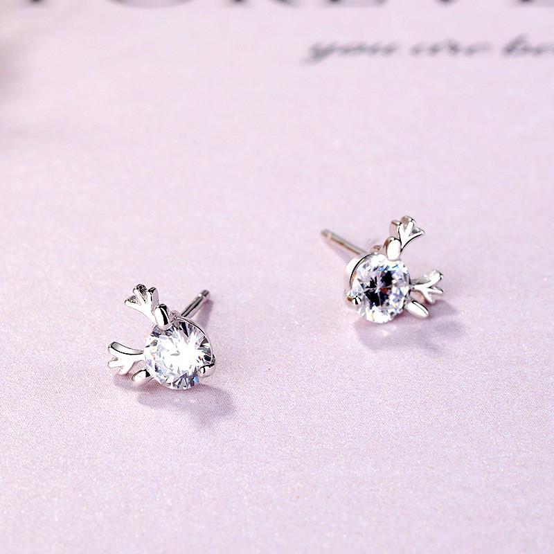 Bông tai nữ Pansy Store, khuyên tai bạc 925 con hươu đính đá