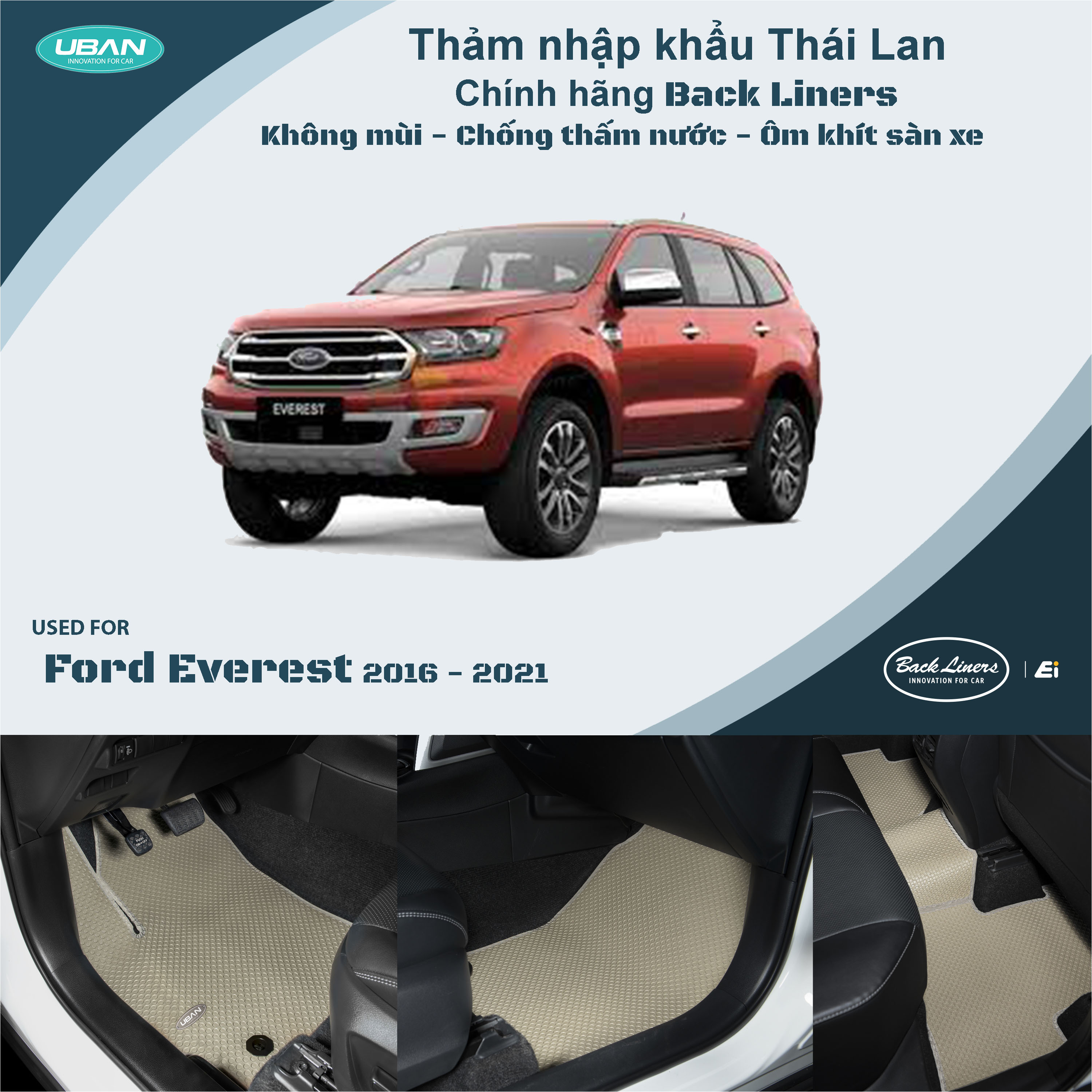Thảm lót sàn ô tô UBAN cho xe Ford Everest (2016 - 2021) - Nhập khẩu Thái Lan