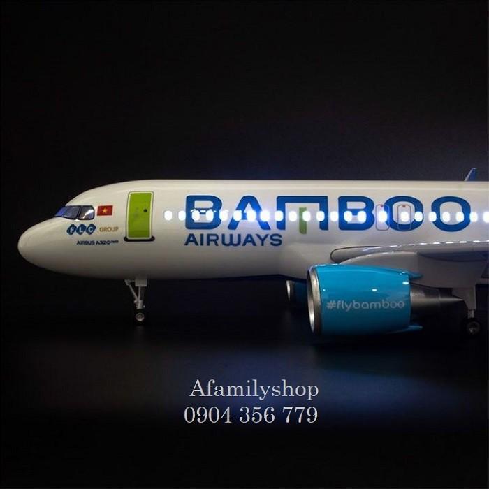 Mô hình máy bay tĩnh Airbius A320Neo Bamboo Airways 47cm có bánh xe và led