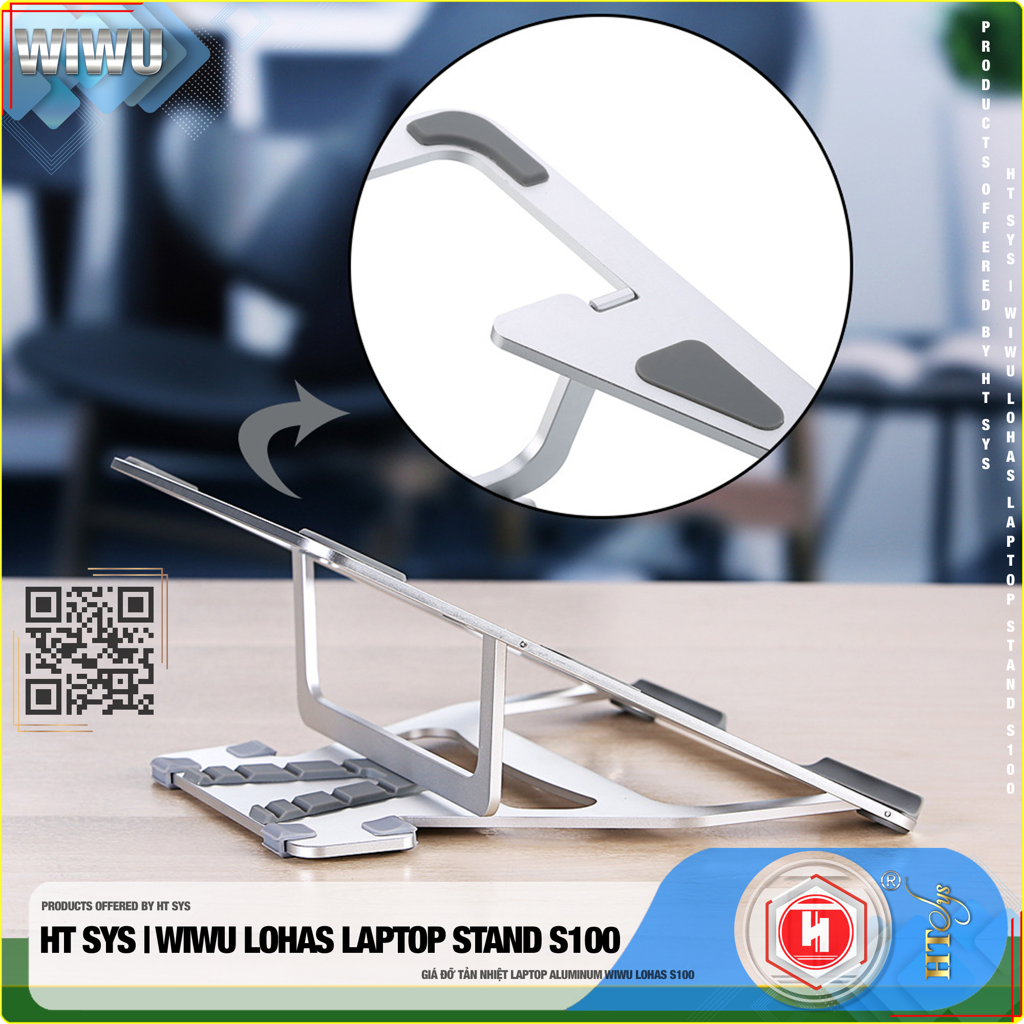 Giá đỡ laptop gấp gọn HT SYS wiwu LOHAS laptop STAND s100 - Hợp kim nhôm cao cấp - Đế tản nhiệt laptop, macbook, máy tính xách tay - 05 Chế độ điều chỉnh góc độ - Phù hợp cho máy 11-17.3 inch -  [Hàng Nhập Khẩu]