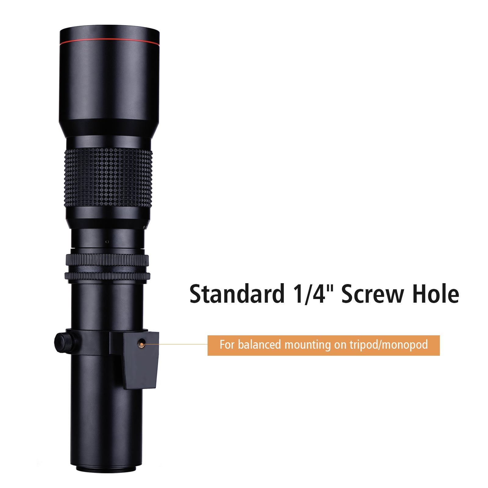 500mm F/8.0-32 Multi Coated Super Telephoto Lens Manual Zoom + T-Mount to EF-Mount Adapter Ring Kit Replacement for