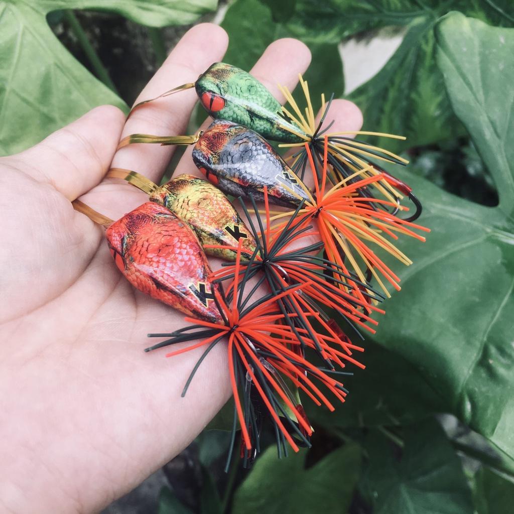 Mồi câu lure nhái nhảy gỗ có chống vướng sơn 3D đầu rắn Phukiencaulure25 Nhái nhảy gỗ đầu rắn hàng chuẩn thái lan
