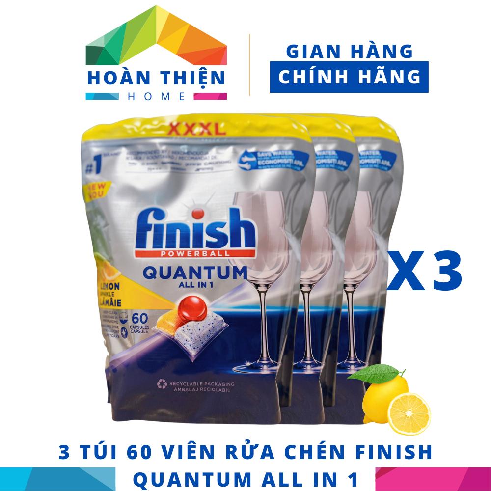 Túi 60 viên rửa chén Finish Quantum All in 1 (Hương Chanh) – Dành cho máy rửa chén bát gia đình Châu Âu